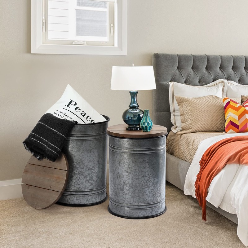 RUSTOWN Farmhouse Accent Side Table, Rustic Storage Ottoman Seat Stool,