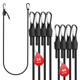 UBANU 8 Pcs Adjustable Bungee Cord with Hooks 2 Sizes, 24" 48" Black Super Elastic Bungee Straps with Carabiner, Heavy Duty Outdoor Carabiner Cord for Cargo Camping Bike Racks Tents