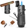 Tesonway Cigar Lighter, Windproof Refillable Butane Torch Lighter, Multifunction Cigar