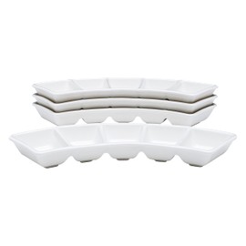 Vikko Divided Serving Tray, 5 Section Porcelain Circular Serving Party Platter, Pack of 4, 10 Inch Small White Serving Dish for Entertaining, Condiments, Candies, Charcuterie, Snack