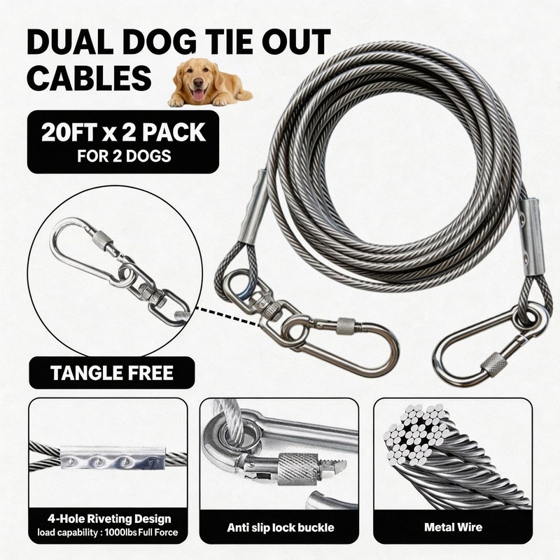 MOLANZ Dog Tie Out Stake with Shock Spring, Dual 20ft