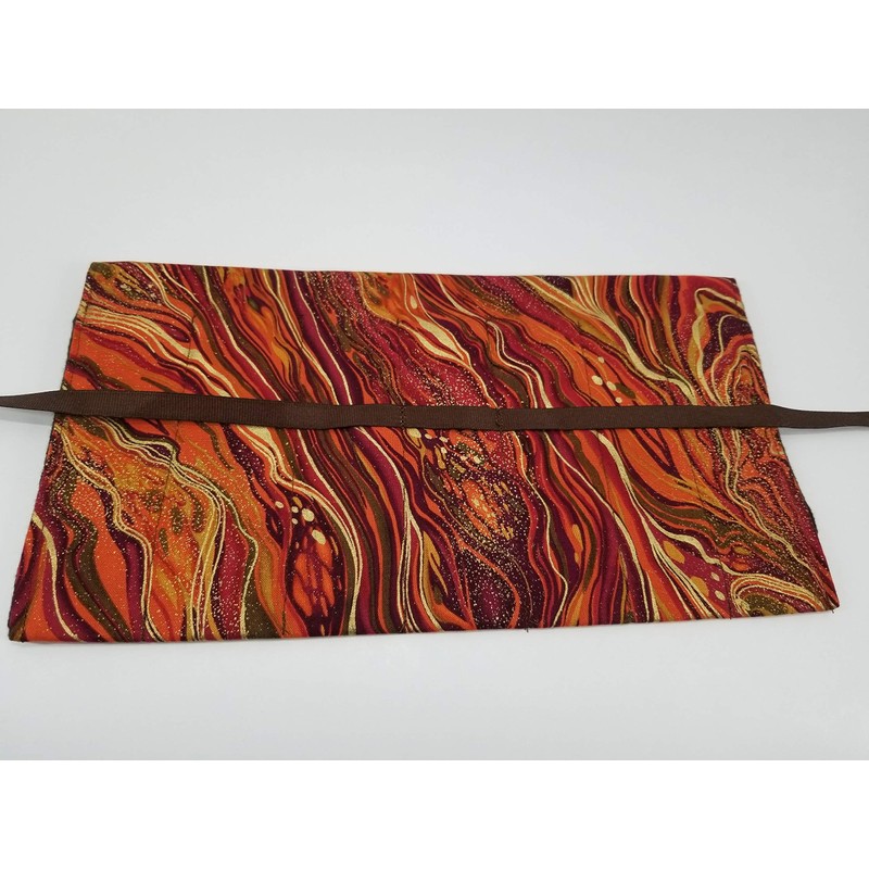 Red and Orange with Gold Waves Brocade Straight Edge Razor