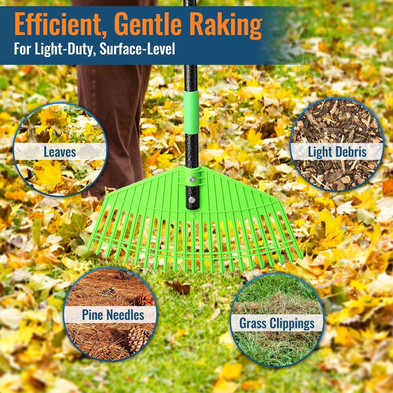 Plastic Leaf Rake with Adjustable 73'' Handle-Lightweight&Anti-Break Nylon Head,16.5'' Wide