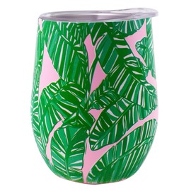 Lilly Pulitzer - Vaso aislado de 12 onzas con tapa, copa de vino de viaje de acero inoxidable, taza de metal de doble pared (Let's Go Bananas)