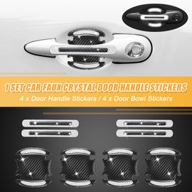 X AUTOHAUX 10Pcs Car Door Handle Protector Carbon Fiber Reflective Silver Tone