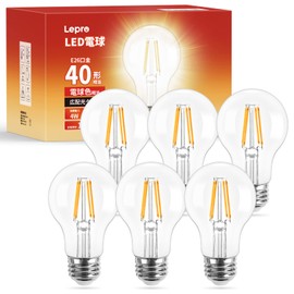 Lepro LED Bulb, E26 Bulb Color, 40W Equivalent Filament, 4W, 2700K, General Bulb Shape, Omnidirectional, 470lm, Edison Bulb, Clear Type, Non-Dimmable, Energy Saving, PSE Certified, Suitable for