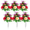 Tigeen 6 Sets Artificial Cemetery Flowers with Vase 54 Heads