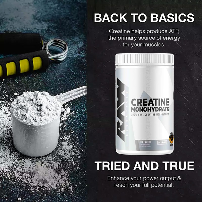 Raw Creatine Monohydrate Powder, 100 Servings, Unflavored, 510g – Micronized