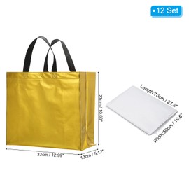 PATIKIL 13"x11"x5" Gift Bags with Tissue for Presents, 12 Set Reusable Non-Woven Metallic Shiny Gift Goodie Bags Party Favor Bags for Wedding, Birthday, Christmas, Gold Tone