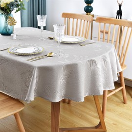 Wolkemer Oval Jacquard Tablecloth Gold Floral Countryside Leaves Damask Patterns Table Cloth Cover for Dinner Kitchen 60 x 102 Inch