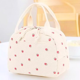 Cute Corduroy Insulated Lunch Bag, 1Pc Reusable Corduroy Lunch Box Tote Bag, Hand Held Insulated Corduroys Cooler Bag for Work, Picnic,Travel