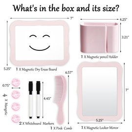 Tandarui 10Pcs Locker Accessories,Back to School Essentials,Pink Locker Decor for Girls with Locker Mirror and Magnetic Pen Holder,Magnetic whiteboard-School& Work Locker Decor（Pink）