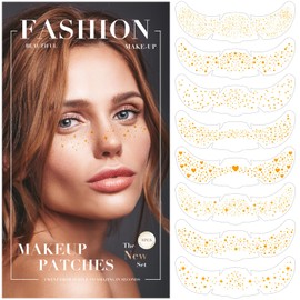 Glitter Freckles 8 Pcs Gold Glitter Freckles Face Tattoo, Cute Mixed Speckles Patches, Sparkle Freckles for Women, Trend Face Makeup Fake Freckles, Party Decorations for Women, Festival Party Supplies