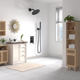 BESy 8 Inch Rain Shower Head, 8" Round Rainfall & High Pressure Stainless Steel Bath Showerhead, 1/16" Ultra Thin, Waterfall Full Body Coverage with Silicone Nozzle, Matte Black Finish