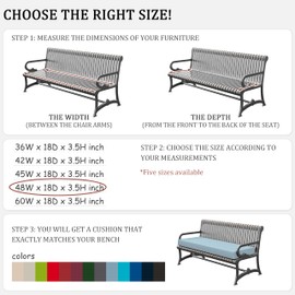 Tounosnt Outdoor Bench Cushion 48 X 18 X 3.5 Inch Thick Waterproof Patio Furniture Cushions, Patio Porch Swing Replacement Seat Pad with Tie Straps and Anti-Slip, for Backyard Garden, Light Blue