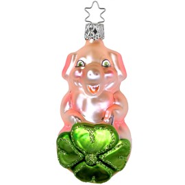 Inge Glas Irish Lucky Pig 1-061-15 German Blown Glass Christmas Ornament