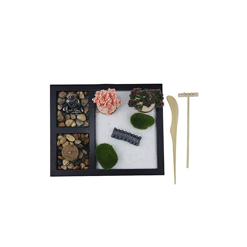 ZEN&TAO Japanese Zen Garden, Black Tray with Two Trees, Two