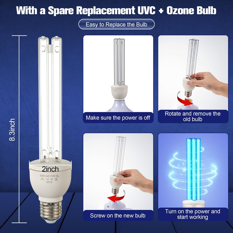 Qualirey 1 Pack 25 Watt UV Light, UVC Lamp with