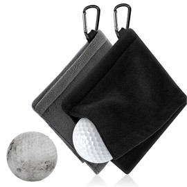 CHANJIF Golf Towel 2 Pack Golf Cleaning Tools Golf Towel Wipe Golf Club Towel Waterproof Keychain Buckle Convenient Microfiber Towel for Cleaning Black+Grey