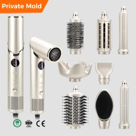 8 in 1 Blow Dryer Professional High Speed Fast Hairdryer Secadora De Cabello Hot Tools Brush Styler 110000rpm Ionic Hair StylerColor: Gold, plug type: Us Plug, voltage (v): 100-120V