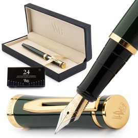 Wordsworth & Black Fountain Pen Set, 18K Gilded Fine Nib, Includes 24 Pack Ink Cartridges, Ink Refill Converter & Gift Box, Gold Finish, Calligraphy, [Racing Green], Perfect for Men & Women