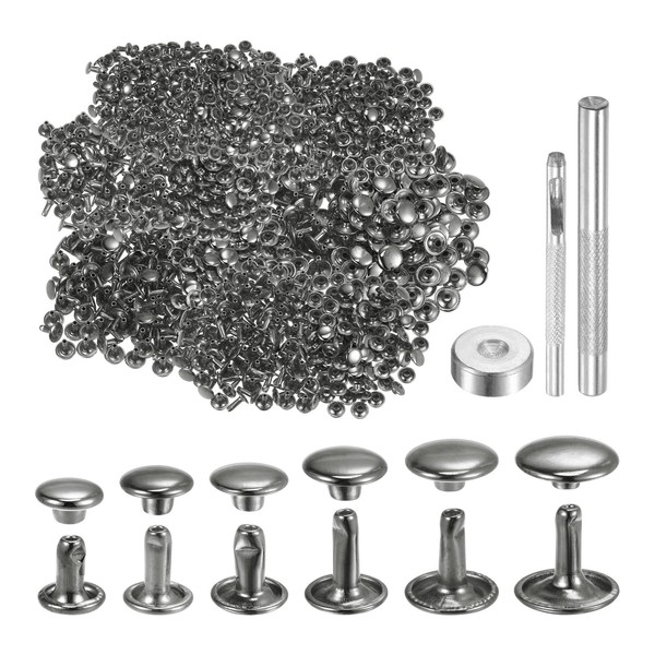 sourcing map 300 Sets Leather Rivets 6 Size Metal Double