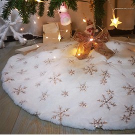 Christmas Tree Throw Plush Christmas Decoration 90cm Diameter Snowflake White Gold