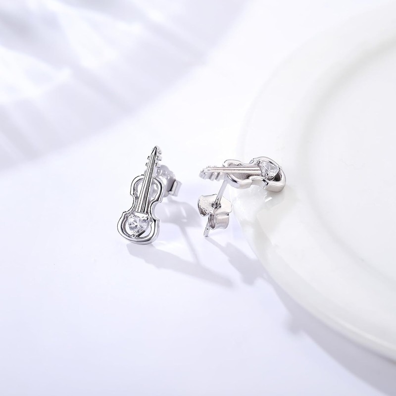 arete de violín de plata de ley 925, hipoalergénicos, para