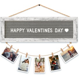 CJIAWYS Picture Frames Hanging Display Wooden Board, Felt Letter Board with 340 Letters and 15 Clips, Photo Frames Collage Wall Decor for Family Birthday Christmas Party Gifts