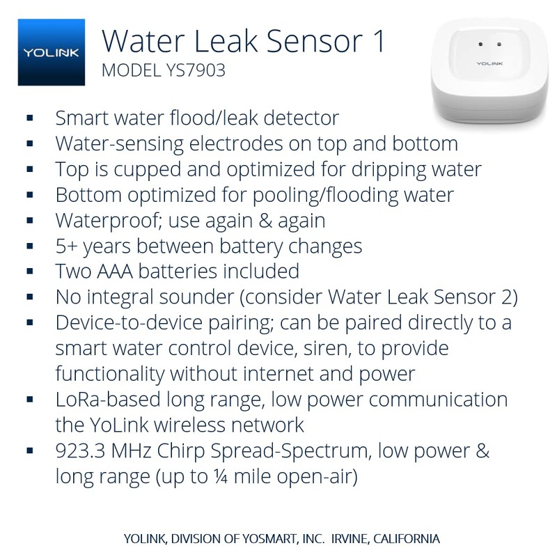 YoLink Water Leak Sensor 3-Pack, LoRa Up to 1/4 Mile