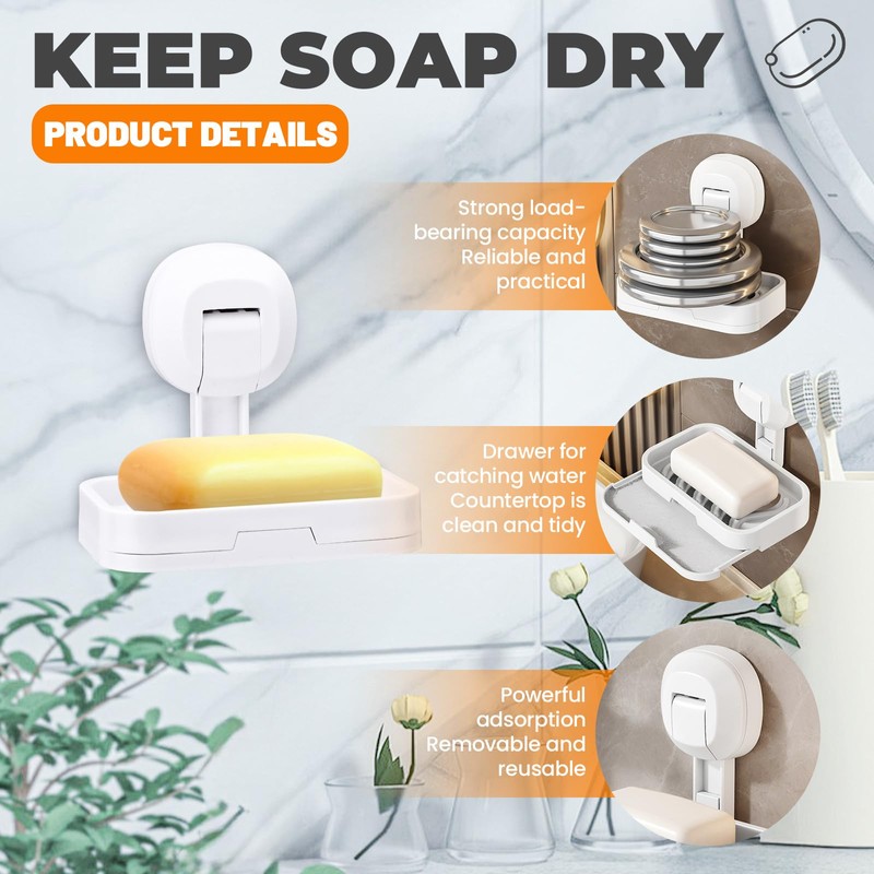 Modixun 2 Pack Suction Cup Soap Dish for Shower, Double