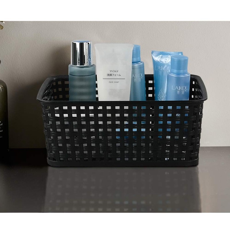 Xowine Set of 6 Weave Baskets, Plastic Storage Basket, Black