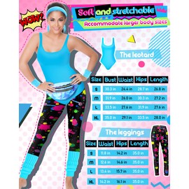 Hercicy 7 Pcs 80s Workout Costume 80s 90s Leotard Legging Headband Wristbands Leg Warmers Earrings Fanny Pack(Small)