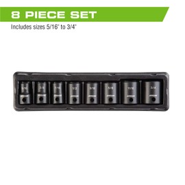 ARCAN PROFESSIONAL TOOLS 3/8 Inch Drive Impact Socket Set, SAE, 5/16 Inch - 3/4 Inch, Cr-V, 8-Piece (AS2388S)