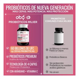 Probioticos Mujer Billion Cepas Prebióticos Arándano Inulina Achicoria Vaginales Intestinal Urinario Femeninos Candida Cleanse Flora Plena Oby