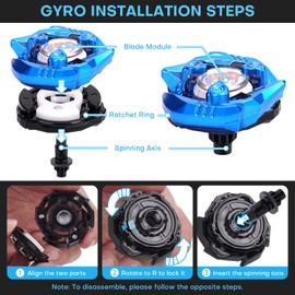 Gyro X Set, 6 Right Spinning Blade Tops and 2 X Launhcers, Great Starter Set Battle Game for Boys Toys Kids Birthday Gift 6+ Years Old