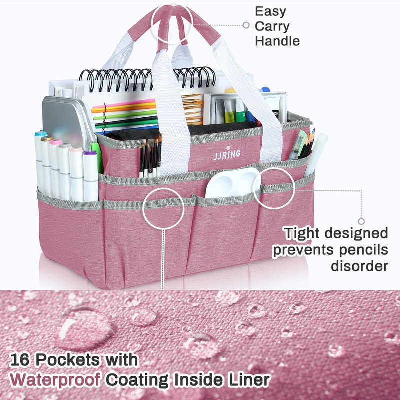JJRING Craft Organizer Tote Bag, Art Storage Caddy with Multiple