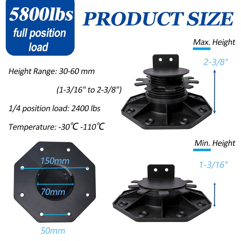 30 PCS Adjustable Plastic Pedestal Paver, Heavy Duty Deck Blocks