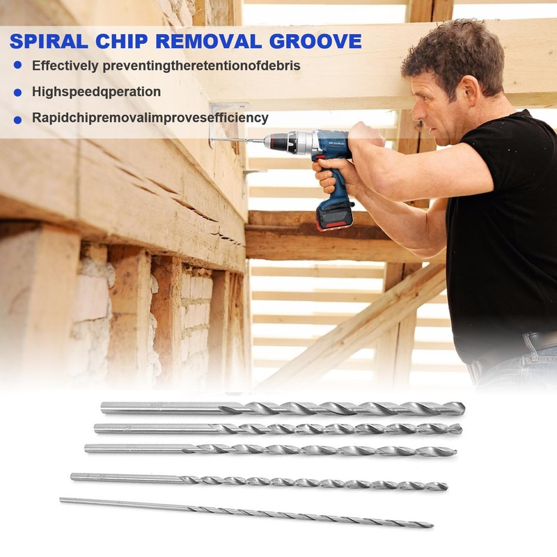 5 Pcs 150mm Extra Long Wood Drill Bits - Speed