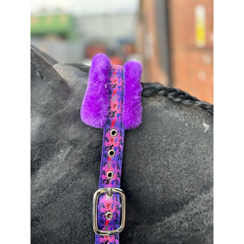EQUIPRIDE HEADCOLLAR AND LEAD ROAD SET FAUX FUR UNICORN PRINT