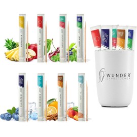Wunder Zahnstocher With Flavour - 80 x Toothpicks Individually Packed + 1 x Toothpick Cup - Fresh Breath - Elegant Aluminium Cup for Your Toothpicks (Cup White + 80 Single Pack)