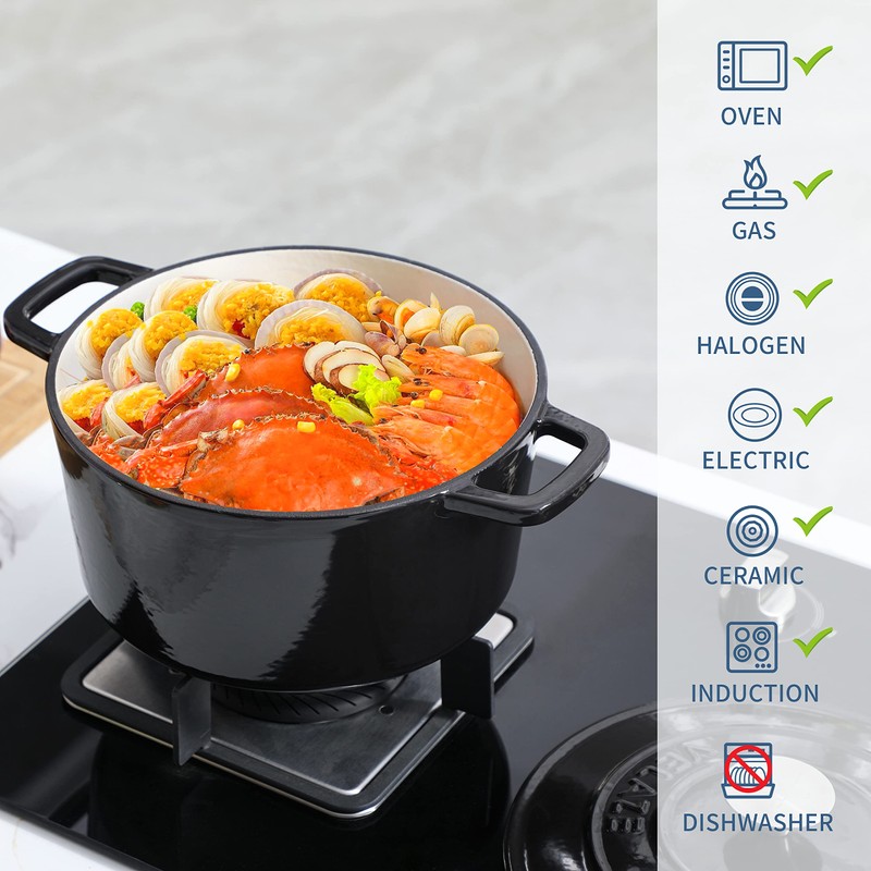 Velaze 6 QT Enameled Cast Iron Dutch Oven, Dual Handles