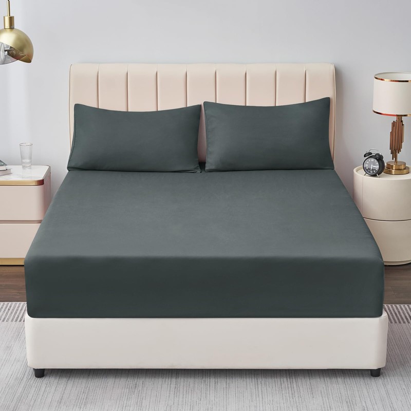 Aisbo King Size Fitted Sheet Dark Grey - Extra Deep