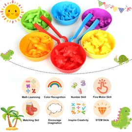 SAMISO Montessori Toy, Dinosaur Counting Colour Recognition Toy, 48 Pieces Montessori Maths Toy with Matching Sorting Cups and Tweezers for Children Girls Boys from 3 4 5 6 Years