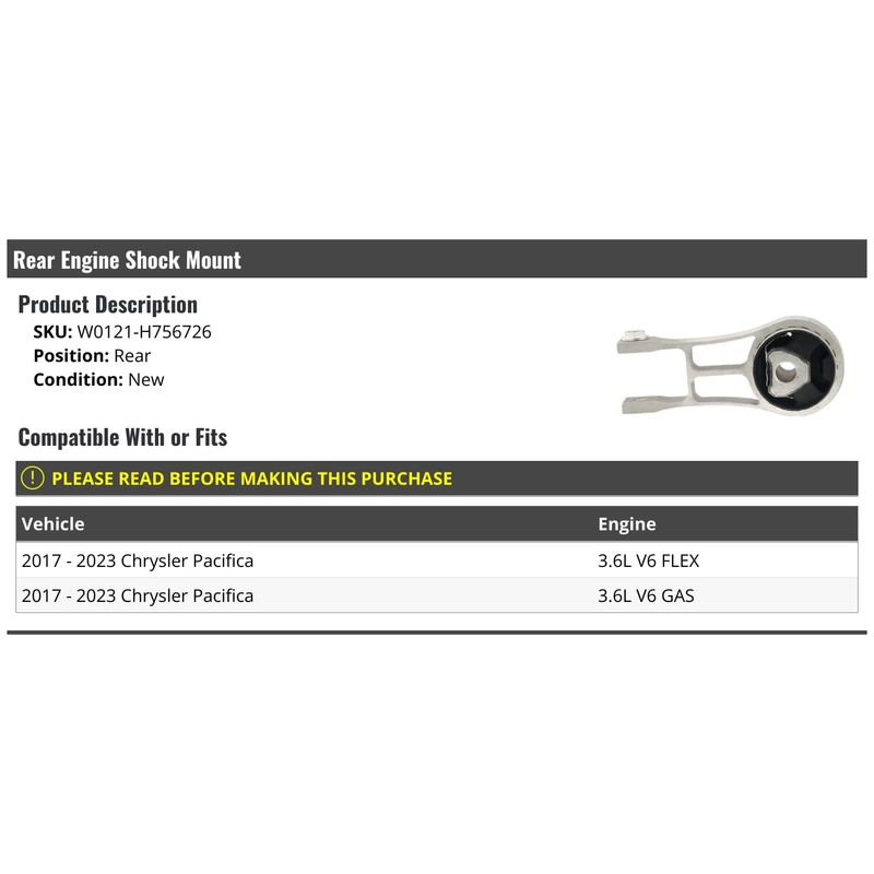 Rear Engine Shock Mount - Compatible with 2017-2023 Chrysler Pacifica