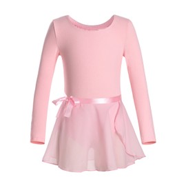 DANSHOW Girls Team Basic Long Sleeve Leotard with Skirt Kid Dance Ballet Tutu Dress(KD3028-M-08)