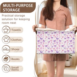 Purple Butterfly Pattern Collapsible Storage Box - 17x11.5x10.5 Inch Foldable Organizer for Closet, Toy Storage - Space-Saving Single Pack