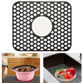 Silicone Sink Protectors for Kitchen Sink,Kitchen Sink Mat Grid Heat Resistant Sink Mats for Bottom of Farmhouse Stainless Steel Porcelain Sink with Center Drain - Black