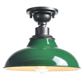 SAMTEEN 12-Inch Industrial Semi Flush Mount Ceiling Light Green Barn Light Ceiling Mount Farmhouse Flush Mount Light Fixture for Hallway Bedroom Foyer Kitchen Entryway