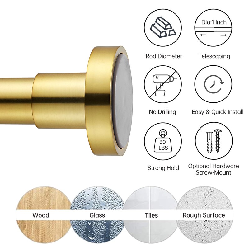 EBOATOP Gold Shower Curtain Rod - Never Rust No Drill